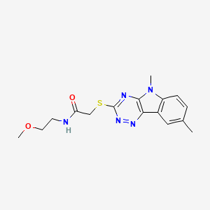 molecular formula C16H19N5O2S B12590470 Acetamide,2-[(5,8-dimethyl-5H-1,2,4-triazino[5,6-B]indol-3-YL)thio]-N-(2-methoxyethyl)- 