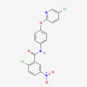 molecular formula C18H11Cl2N3O4 B12590727 Benzamide, 2-chloro-N-[4-[(5-chloro-2-pyridinyl)oxy]phenyl]-5-nitro- CAS No. 647853-01-8