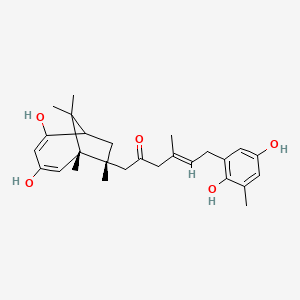 molecular formula C27H36O5 B1259184 (E)-6-(2,5-dihydroxy-3-methylphenyl)-1-[(6S,7R)-2,4-dihydroxy-6,7,9,9-tetramethyl-7-bicyclo[4.2.1]nona-2,4-dienyl]-4-methylhex-4-en-2-one 