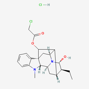 molecular formula C22H28Cl2N2O3 B1259186 [(1R,9R,10S,12R,13S,14R,16S,18R)-13-ethyl-14-hydroxy-8-methyl-8,15-diazahexacyclo[14.2.1.01,9.02,7.010,15.012,17]nonadeca-2,4,6-trien-18-yl] 2-chloroacetate;hydrochloride 