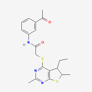 molecular formula C20H23N3O2S2 B12592232 N-(3-Acetylphenyl)-2-[(3-ethyl-2,6-dimethyl-2,3-dihydrothieno[2,3-d]pyrimidin-4-yl)sulfanyl]acetamide 