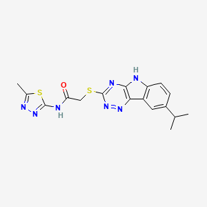molecular formula C17H17N7OS2 B12592345 Acetamide,2-[[8-(isopropyl)-2H-1,2,4-triazino[5,6-B]indol-3-YL]thio]-N-(5-methyl-1,3,4-thiadiazol-2-YL)- 
