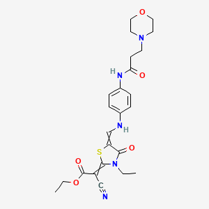molecular formula C24H29N5O5S B12592524 Ethyl cyano[3-ethyl-5-({4-[3-(morpholin-4-yl)propanamido]anilino}methylidene)-4-oxo-1,3-thiazolidin-2-ylidene]acetate CAS No. 623553-41-3
