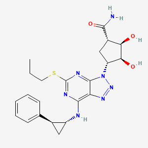 molecular formula C22H27N7O3S B1259384 (1S,2R,3S,4R)-2,3-dihydroxy-4-[7-[[(1R,2S)-2-phenylcyclopropyl]amino]-5-propylsulfanyltriazolo[4,5-d]pyrimidin-3-yl]cyclopentane-1-carboxamide 