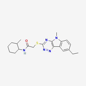 molecular formula C21H27N5OS B12593870 Acetamide,2-[(8-ethyl-5-methyl-5H-1,2,4-triazino[5,6-B]indol-3-YL)thio]-N-(2-methylcyclohexyl)- 