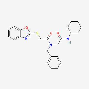 molecular formula C24H27N3O3S B12594301 N~2~-[(1,3-Benzoxazol-2-ylsulfanyl)acetyl]-N~2~-benzyl-N-cyclohexylglycinamide 
