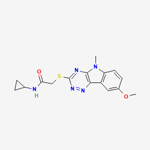 molecular formula C16H17N5O2S B12594404 N-cyclopropyl-2-[(8-methoxy-5-methyl-[1,2,4]triazino[5,6-b]indol-3-yl)sulfanyl]acetamide CAS No. 603947-62-2