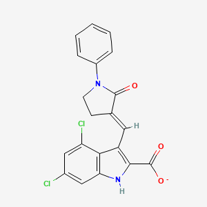 molecular formula C20H13Cl2N2O3- B1259489 4,6-dichloro-3-{[(3E)-2-oxo-1-phenylpyrrolidin-3-ylidene]methyl}-1H-indole-2-carboxylate 