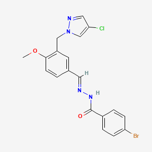 4-bromo-N'-((1E)-{3-[(4-chloro-1H-pyrazol-1-yl)methyl]-4-methoxyphenyl}methylene)benzohydrazide