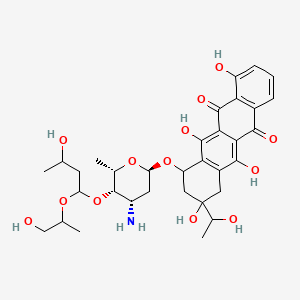 molecular formula C33H43NO13 B1259579 7-[(2R,4S,5S,6S)-4-amino-5-[3-hydroxy-1-(1-hydroxypropan-2-yloxy)butoxy]-6-methyloxan-2-yl]oxy-4,6,9,11-tetrahydroxy-9-(1-hydroxyethyl)-8,10-dihydro-7H-tetracene-5,12-dione 