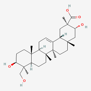 molecular formula C30H48O5 B1259602 (2R,3R,4aS,6aR,6aS,6bR,8aR,9S,10S,12aR,14bR)-3,10-dihydroxy-9-(hydroxymethyl)-2,4a,6a,6b,9,12a-hexamethyl-1,3,4,5,6,6a,7,8,8a,10,11,12,13,14b-tetradecahydropicene-2-carboxylic acid 