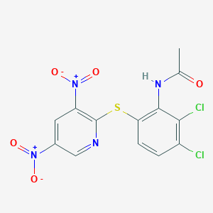 molecular formula C13H8Cl2N4O5S B12596692 N-{2,3-Dichloro-6-[(3,5-dinitropyridin-2-yl)sulfanyl]phenyl}acetamide CAS No. 650635-35-1