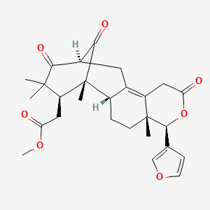 molecular formula C27H32O7 B1259688 methyl 2-[(1R,2S,5R,6R,13S,16S)-6-(furan-3-yl)-1,5,15,15-tetramethyl-8,14,17-trioxo-7-oxatetracyclo[11.3.1.02,11.05,10]heptadec-10-en-16-yl]acetate 