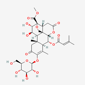 molecular formula C32H42O16 B1259706 methyl (1R,2R,6S,7R,8R,13R,14R,15R,16S,17S)-15,16-dihydroxy-9,13-dimethyl-7-(3-methylbut-2-enoyloxy)-4,11-dioxo-10-[(2S,3R,4S,5S,6R)-3,4,5-trihydroxy-6-(hydroxymethyl)oxan-2-yl]oxy-5,18-dioxapentacyclo[12.5.0.01,6.02,17.08,13]nonadec-9-ene-17-carboxylate 