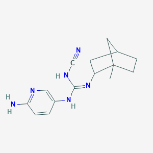 molecular formula C15H20N6 B125976 N-(6-Amino-3-pyridyl)-N'-cyano-N''-(1-methyl-2-norbornyl)guanidine CAS No. 145255-00-1