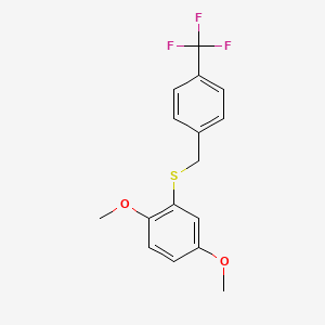 molecular formula C16H15F3O2S B12599371 Benzene, 1,4-dimethoxy-2-[[[4-(trifluoromethyl)phenyl]methyl]thio]- CAS No. 648956-85-8