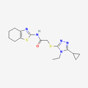 molecular formula C16H21N5OS2 B12600212 2-[(5-Cyclopropyl-4-ethyl-4H-1,2,4-triazol-3-yl)sulfanyl]-N-(4,5,6,7-tetrahydro-1,3-benzothiazol-2-yl)acetamide 