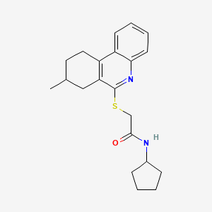 molecular formula C21H26N2OS B12600242 N-Cyclopentyl-2-[(8-methyl-7,8,9,10-tetrahydro-6-phenanthridinyl)sulfanyl]acetamide 