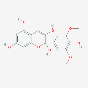 molecular formula C17H16O8 B12600546 2-(4-Hydroxy-3,5-dimethoxyphenyl)-2H-1-benzopyran-2,3,5,7-tetrol CAS No. 873192-43-9