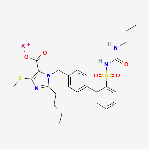 molecular formula C26H31KN4O5S2 B1260071 Potassium;2-butyl-5-methylsulfanyl-3-[[4-[2-(propylcarbamoylsulfamoyl)phenyl]phenyl]methyl]imidazole-4-carboxylate 