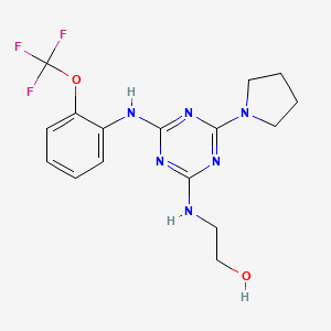 molecular formula C16H19F3N6O2 B1260076 2-[[4-(1-Pyrrolidinyl)-6-[2-(trifluoromethoxy)anilino]-1,3,5-triazin-2-yl]amino]ethanol 