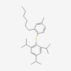 molecular formula C28H42S B12601633 Benzene, 2-[(2-hexyl-4-methylphenyl)thio]-1,3,5-tris(1-methylethyl)- CAS No. 648436-70-8