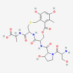 2-[[8-[[1-(2-Amino-3-hydroxypropanoyl)-3-hydroxypyrrolidine-2-carbonyl]amino]-14,16-dihydroxy-13-methyl-7,11-dioxo-10-oxa-3-thia-6-azabicyclo[10.4.0]hexadeca-1(16),12,14-triene-5-carbonyl]amino]propanoic acid