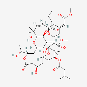 molecular formula C46H70O17 B1260211 [(1S,3S,5Z,7R,8Z,11S,12S,13E,15S,17R,21R,23R,25S)-12-butanoyloxy-1,11,21-trihydroxy-17-[(1R)-1-hydroxyethyl]-5,13-bis(2-methoxy-2-oxoethylidene)-10,10,26,26-tetramethyl-19-oxo-18,27,28,29-tetraoxatetracyclo[21.3.1.13,7.111,15]nonacos-8-en-25-yl] 3-methylbutanoate 