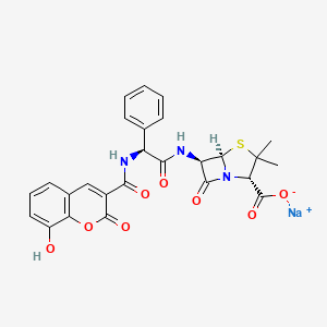 sodium;(2S,5R,6R)-6-[[(2S)-2-[(8-hydroxy-2-oxochromene-3-carbonyl)amino]-2-phenylacetyl]amino]-3,3-dimethyl-7-oxo-4-thia-1-azabicyclo[3.2.0]heptane-2-carboxylate