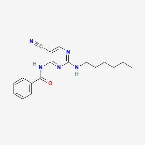 molecular formula C18H21N5O B12602786 N-[5-Cyano-2-(hexylamino)pyrimidin-4-yl]benzamide CAS No. 918662-97-2