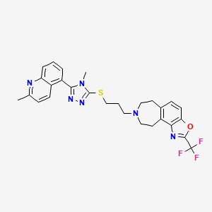 molecular formula C28H27F3N6OS B12603576 6H-Oxazolo[4,5-g][3]benzazepine, 7,8,9,10-tetrahydro-8-[3-[[4-methyl-5-(2-methyl-5-quinolinyl)-4H-1,2,4-triazol-3-yl]thio]propyl]-2-(trifluoromethyl)- 