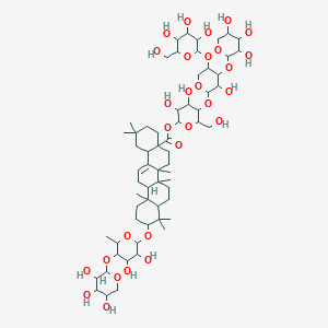 molecular formula C63H102O29 B1260365 [3,4-Dihydroxy-6-(hydroxymethyl)-5-[3-hydroxy-5-[3,4,5-trihydroxy-6-(hydroxymethyl)oxan-2-yl]oxy-4-(3,4,5-trihydroxyoxan-2-yl)oxyoxan-2-yl]oxyoxan-2-yl] 10-[3,4-dihydroxy-6-methyl-5-(3,4,5-trihydroxyoxan-2-yl)oxyoxan-2-yl]oxy-2,2,6a,6b,9,9,12a-heptamethyl-1,3,4,5,6,6a,7,8,8a,10,11,12,13,14b-tetradecahydropicene-4a-carboxylate 