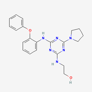 molecular formula C21H24N6O2 B1260374 2-[[4-(2-Phenoxyanilino)-6-(1-pyrrolidinyl)-1,3,5-triazin-2-yl]amino]ethanol 