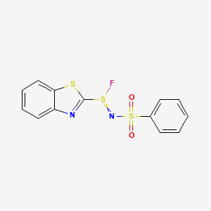 molecular formula C13H9FN2O2S3 B12603845 N-(Benzenesulfonyl)-1,3-benzothiazole-2-sulfinimidoyl fluoride CAS No. 879906-25-9