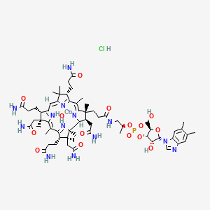 molecular formula C62H91ClCoN13O15P-2 B1260400 cobalt;[(2R,3S,4R,5S)-5-(5,6-dimethylbenzimidazol-1-yl)-4-hydroxy-2-(hydroxymethyl)oxolan-3-yl] [(2S)-1-[3-[(2R,3R,4Z,7S,9Z,12S,13S,14Z,17S,18S,19R)-2,13,18-tris(2-amino-2-oxoethyl)-7,12,17-tris(3-amino-3-oxopropyl)-3,5,8,8,13,15,18,19-octamethyl-2,7,12,17-tetrahydro-1H-corrin-21-id-3-yl]propanoylamino]propan-2-yl] phosphate;hydrate;hydrochloride 
