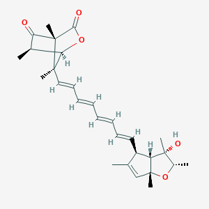 molecular formula C28H36O5 B1260431 (1R,4R,6R,7S)-7-[(1E,3E,5E,7E)-8-[(2S,3S,3aR,4S,6aR)-3-hydroxy-2,3,5,6a-tetramethyl-3a,4-dihydro-2H-cyclopenta[b]furan-4-yl]octa-1,3,5,7-tetraenyl]-4,6,7-trimethyl-2-oxabicyclo[2.2.1]heptane-3,5-dione 