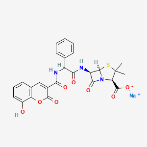 molecular formula C26H22N3NaO8S B1260444 Sodium 6-(D-(-)-alpha-(8-hydroxycoumarin-3-carboxamide)phenylacetamide)penicillanate CAS No. 71344-34-8