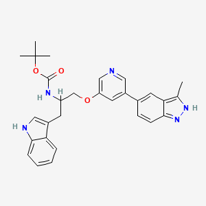 molecular formula C29H31N5O3 B12604628 Carbamic acid, [(1S)-2-(1H-indol-3-yl)-1-[[[5-(3-methyl-1H-indazol-5-yl)-3-pyridinyl]oxy]methyl]ethyl]-, 1,1-dimethylethyl ester (9CI) 