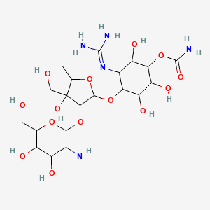 molecular formula C21H39N5O14 B1260479 [3-(Diaminomethylideneamino)-4-[3-[4,5-dihydroxy-6-(hydroxymethyl)-3-(methylamino)oxan-2-yl]oxy-4-hydroxy-4-(hydroxymethyl)-5-methyloxolan-2-yl]oxy-2,5,6-trihydroxycyclohexyl] carbamate 