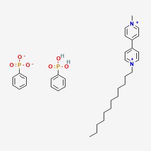 molecular formula C35H48N2O6P2 B12605541 Dioxido-oxo-phenyl-lambda5-phosphane;1-dodecyl-4-(1-methylpyridin-1-ium-4-yl)pyridin-1-ium;phenylphosphonic acid CAS No. 649554-98-3