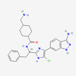 molecular formula C26H30ClN7O B12605573 Cyclohexanecarboxamide, N-[(1S)-1-[4-(3-amino-1H-indazol-6-yl)-5-chloro-1H-imidazol-2-yl]-2-phenylethyl]-4-(aminomethyl)-, trans- 