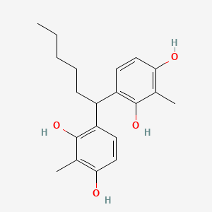 molecular formula C20H26O4 B12607352 4,4'-(Hexane-1,1-diyl)bis(2-methylbenzene-1,3-diol) CAS No. 649721-00-6