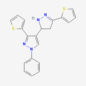 molecular formula C20H16N4S2 B12607629 1'-Phenyl-3',5-di(thiophen-2-yl)-3,4-dihydro-1'H,2H-3,4'-bipyrazole CAS No. 876747-45-4