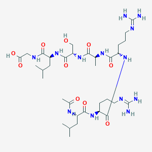 molecular formula C34H63N13O10 B12607630 N-Acetyl-L-leucyl-N~5~-(diaminomethylidene)-L-ornithyl-N~5~-(diaminomethylidene)-L-ornithyl-L-alanyl-L-seryl-L-leucylglycine CAS No. 905584-93-2