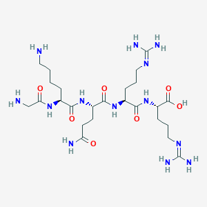 molecular formula C25H49N13O7 B12607763 Glycyl-L-lysyl-L-glutaminyl-N~5~-(diaminomethylidene)-L-ornithyl-N~5~-(diaminomethylidene)-L-ornithine CAS No. 647375-92-6