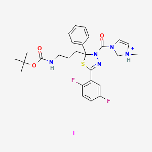 molecular formula C27H32F2IN5O3S B12607880 tert-butyl N-[3-[5-(2,5-difluorophenyl)-3-(1-methyl-1,2-dihydroimidazol-1-ium-3-carbonyl)-2-phenyl-1,3,4-thiadiazol-2-yl]propyl]carbamate;iodide 