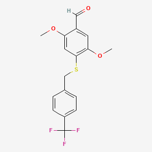 molecular formula C17H15F3O3S B12607926 Benzaldehyde, 2,5-dimethoxy-4-[[[4-(trifluoromethyl)phenyl]methyl]thio]- CAS No. 648957-09-9