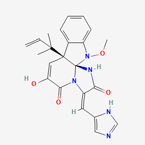molecular formula C23H23N5O4 B1260797 (1R,9S,14E)-11-hydroxy-14-(1H-imidazol-5-ylmethylidene)-2-methoxy-9-(2-methylbut-3-en-2-yl)-2,13,16-triazatetracyclo[7.7.0.01,13.03,8]hexadeca-3,5,7,10-tetraene-12,15-dione 