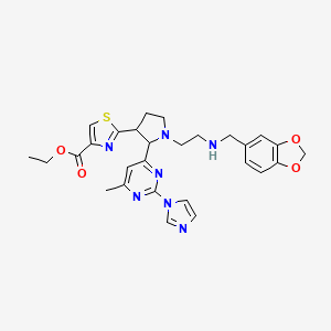 molecular formula C28H31N7O4S B12608376 2-[1-[2-[(1,3-benzodioxol-5-ylmethyl)amino]ethyl]-2-[2-(1H-imidazol-1-yl)-6-methyl-4-pyrimidinyl]-3-pyrrolidinyl]-4-Thiazolecarboxylic acid ethyl ester CAS No. 888313-42-6