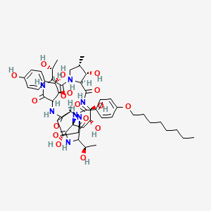 molecular formula C49H71N7O17 B1260846 N-[(3S,9S,11R,18S,20R,21S,24S,25S,26S)-6-[(1S,2S)-1,2-dihydroxy-2-(4-hydroxyphenyl)ethyl]-11,20,21,25-tetrahydroxy-3,15-bis[(1R)-1-hydroxyethyl]-26-methyl-2,5,8,14,17,23-hexaoxo-1,4,7,13,16,22-hexazatricyclo[22.3.0.09,13]heptacosan-18-yl]-4-octoxybenzamide 